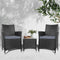 Gardeon 3PC Outdoor Bistro Set Wicker Patio Furniture Black