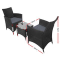 Gardeon 3PC Outdoor Bistro Set Wicker Patio Furniture Black