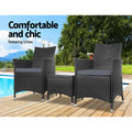 Gardeon 3PC Outdoor Bistro Set Wicker Patio Furniture Black