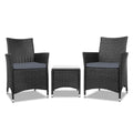 Gardeon 3PC Outdoor Bistro Set Wicker Patio Furniture Black