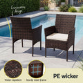 Gardeon 3PC Outdoor Bistro Set Patio Furniture Wicker Setting Chairs Table Cushion Brown