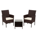 Gardeon 3PC Outdoor Bistro Set Patio Furniture Wicker Setting Chairs Table Cushion Brown