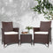 Gardeon 3PC Outdoor Bistro Set Wicker Chairs Table Brown