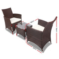 Gardeon 3PC Outdoor Bistro Set Wicker Chairs Table Brown