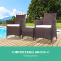 Gardeon 3PC Outdoor Bistro Set Wicker Chairs Table Brown