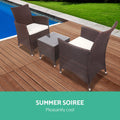 Gardeon 3PC Outdoor Bistro Set Wicker Chairs Table Brown