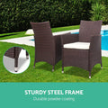 Gardeon 3PC Outdoor Bistro Set Wicker Chairs Table Brown