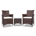 Gardeon 3PC Outdoor Bistro Set Wicker Chairs Table Brown