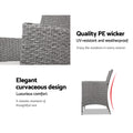 Gardeon 3PC Outdoor Bistro Set Wicker Patio Furniture Grey Cushion