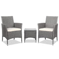 Gardeon 3PC Outdoor Bistro Set Wicker Patio Furniture Grey Cushion