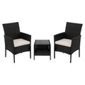 Gardeon 3PC Outdoor Bistro Set Patio Furniture Wicker Chairs Table Cushion All Black