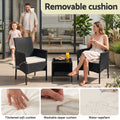 Gardeon 3PC Outdoor Bistro Set Patio Furniture Wicker Chairs Table Cushion All Black
