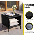 Gardeon 3PC Outdoor Bistro Set Patio Furniture Wicker Chairs Table Cushion All Black
