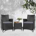Gardeon 3PC Outdoor Bistro Set Wicker Chairs Table Black