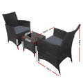 Gardeon 3PC Outdoor Bistro Set Wicker Chairs Table Black