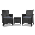 Gardeon 3PC Outdoor Bistro Set Wicker Chairs Table Black