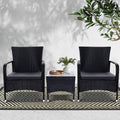 Gardeon 3PC Outdoor Bistro Set Wicker Patio Furniture Chairs Table