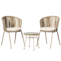 Gardeon 3PC Outdoor Bistro Set Rope Chairs Table Beige Patio