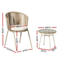 Gardeon 3PC Outdoor Bistro Set Rope Chairs Table Beige Patio