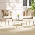 Gardeon 3PC Outdoor Bistro Set Rope Chairs Table Beige Patio