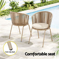 Gardeon 3PC Outdoor Bistro Set Rope Chairs Table Beige Patio