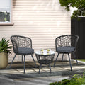 Gardeon 3PC Bistro Set Outdoor Furniture Rattan Table Chairs Black