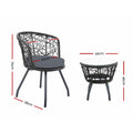 Gardeon 3PC Bistro Set Outdoor Furniture Rattan Table Chairs Black