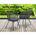 Gardeon 3PC Bistro Set Outdoor Furniture Rattan Table Chairs Black
