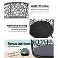 Gardeon 3PC Bistro Set Outdoor Furniture Rattan Table Chairs Black