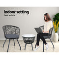 Gardeon 3PC Bistro Set Outdoor Furniture Rattan Table Chairs Black