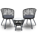 Gardeon 3PC Bistro Set Outdoor Furniture Rattan Table Chairs Black