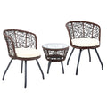 Gardeon 3PC Rattan Bistro Set Outdoor Table Chairs Brown Cushion