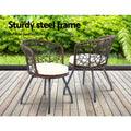 Gardeon 3PC Rattan Bistro Set Outdoor Table Chairs Brown Cushion