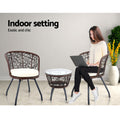 Gardeon 3PC Rattan Bistro Set Outdoor Table Chairs Brown Cushion