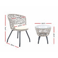 Gardeon 3PC Rattan Bistro Set Table Chairs Cushion Grey Outdoor Patio