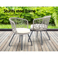Gardeon 3PC Rattan Bistro Set Table Chairs Cushion Grey Outdoor Patio