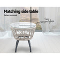 Gardeon 3PC Rattan Bistro Set Table Chairs Cushion Grey Outdoor Patio