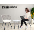 Gardeon 3PC Rattan Bistro Set Table Chairs Cushion Grey Outdoor Patio