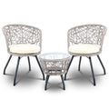 Gardeon 3PC Rattan Bistro Set Table Chairs Cushion Grey Outdoor Patio