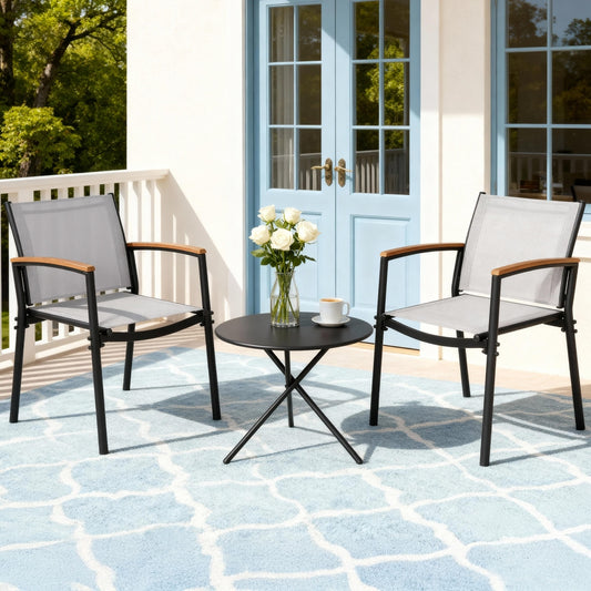 Gardeon 3PC Outdoor Bistro Set Steel Table Chairs Patio Dining Textilene