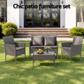 Gardeon 4-Piece Outdoor Sofa Set Rattan Furniture with Two Pillows Grey