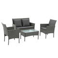 Gardeon 4-Piece Outdoor Sofa Set Rattan Furniture with Two Pillows Grey