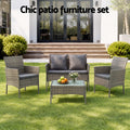 Gardeon 4-Piece Outdoor Sofa Set with Two Pillows Rattan Furniture Grey