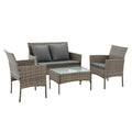 Gardeon 4-Piece Outdoor Sofa Set with Two Pillows Rattan Furniture Grey