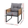 Gardeon 2PC Outdoor Dining Chair Wicker Patio Armchair Cushion Garden Furniture