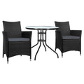 Gardeon 3PC Rattan Bistro Set Outdoor Patio Table Chairs Cushion