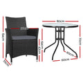 Gardeon 3PC Rattan Bistro Set Outdoor Patio Table Chairs Cushion