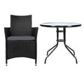 Gardeon 3PC Rattan Bistro Set Outdoor Patio Table Chairs Cushion