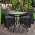 Gardeon 3PC Rattan Bistro Set Outdoor Patio Table Chairs Cushion