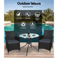 Gardeon 3PC Rattan Bistro Set Outdoor Patio Table Chairs Cushion